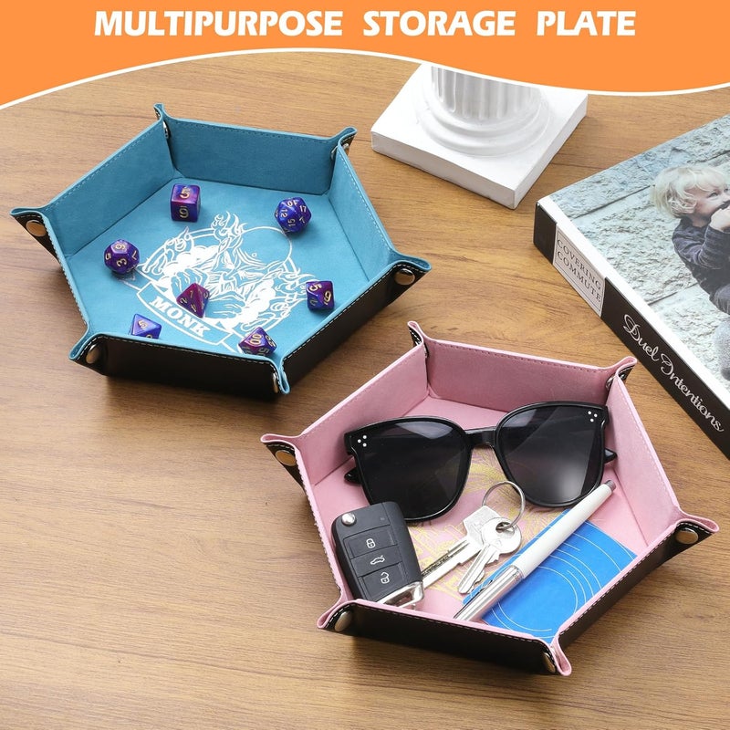 Grajar 6 Pcs DND Dice Tray with Characters Pattern for RPG D&D Table Games - Folding PU Leather and Velvet Rolling Holder Storage Box - Image 5